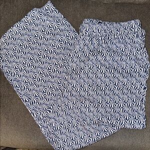 Women’s Blue & White Geometric Print Casual Pants Wide Leg